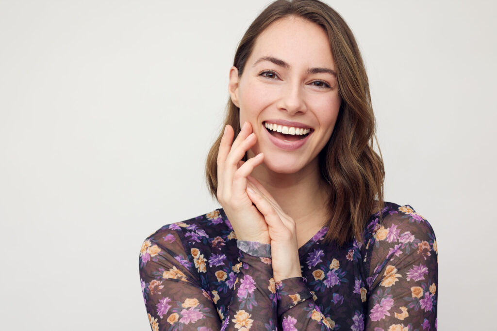Portrait of beautiful and happy female girl, smiling